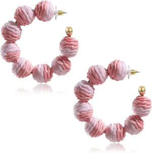 Colorful Statement Raffia Hoop Dangle Earrings for Women - Fun Summer Rattan Beach Vacation Jewelry Teacher Gifts