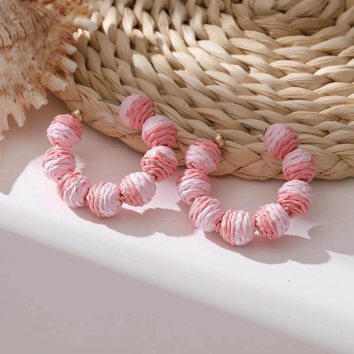 Colorful Statement Raffia Hoop Dangle Earrings for Women - Fun Summer Rattan Beach Vacation Jewelry Teacher Gifts