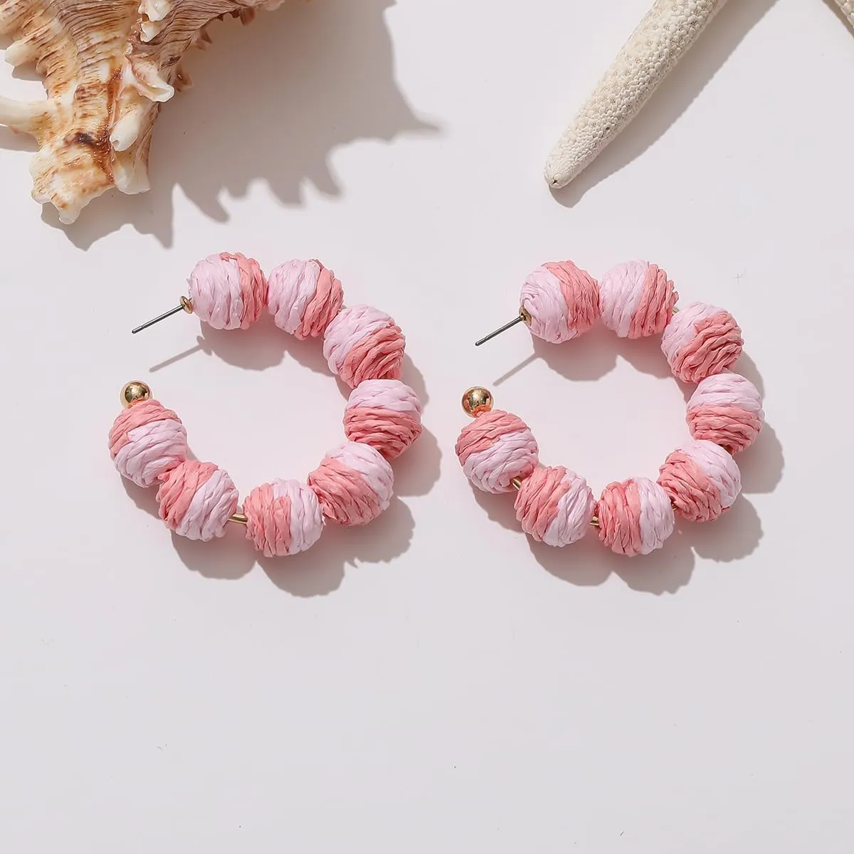 Colorful Statement Raffia Hoop Dangle Earrings for Women - Fun Summer Rattan Beach Vacation Jewelry Teacher Gifts