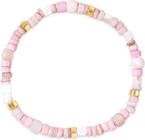 Colorful Stone Beaded Stackable Stretch Bracelets for Women, Trendy Handmade Gold Gemstone Beads Friendship Bracelet Summer Beach Jewelry Gift