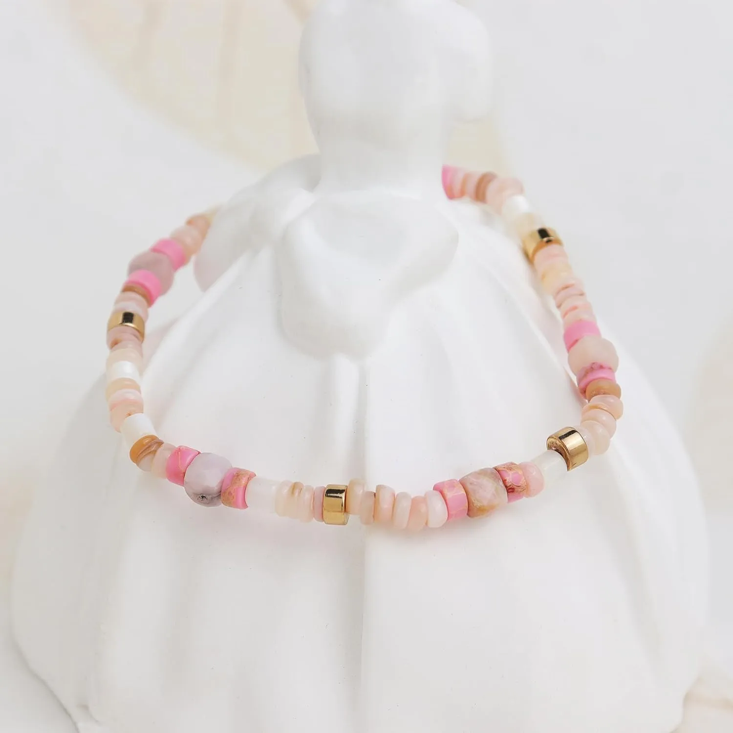 Colorful Stone Beaded Stackable Stretch Bracelets for Women, Trendy Handmade Gold Gemstone Beads Friendship Bracelet Summer Beach Jewelry Gift