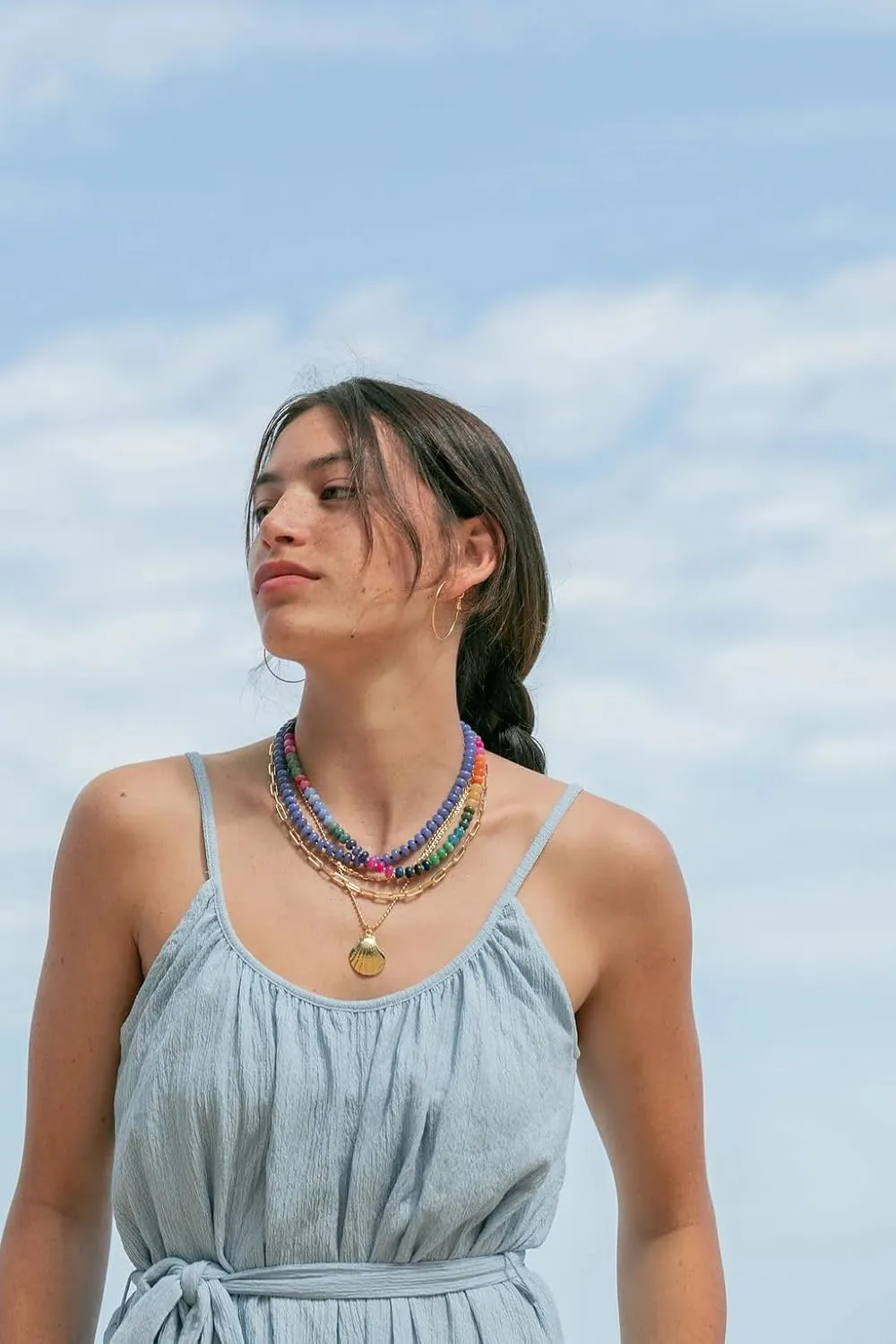 CONRAN KREMIX Rainbow Stone Colorful Beaded Necklace for Women,Rainbow Natural Gemtone Bead Choker,Boho Surfer Beach Necklaces,Summer Jewelry