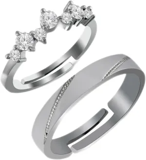 Couples Adjustable Ring Sterling Silver Shimmering Stones Stylish Design Fashionable Ring A Stunning Set of Silver Rings | 925 Sterling Silver American Diamond Gemstone Jewelry For Him & Her