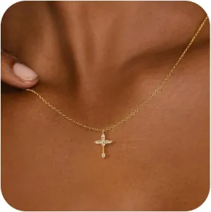 Cross Necklace for Women,Double Cross Necklace 14K Gold Plated Cross Pendant Necklace Dainty Gold Cross Necklaces for Women Trendy Small Cross Charm Necklace Simple Cute Choker Necklaces Gold Jewery
