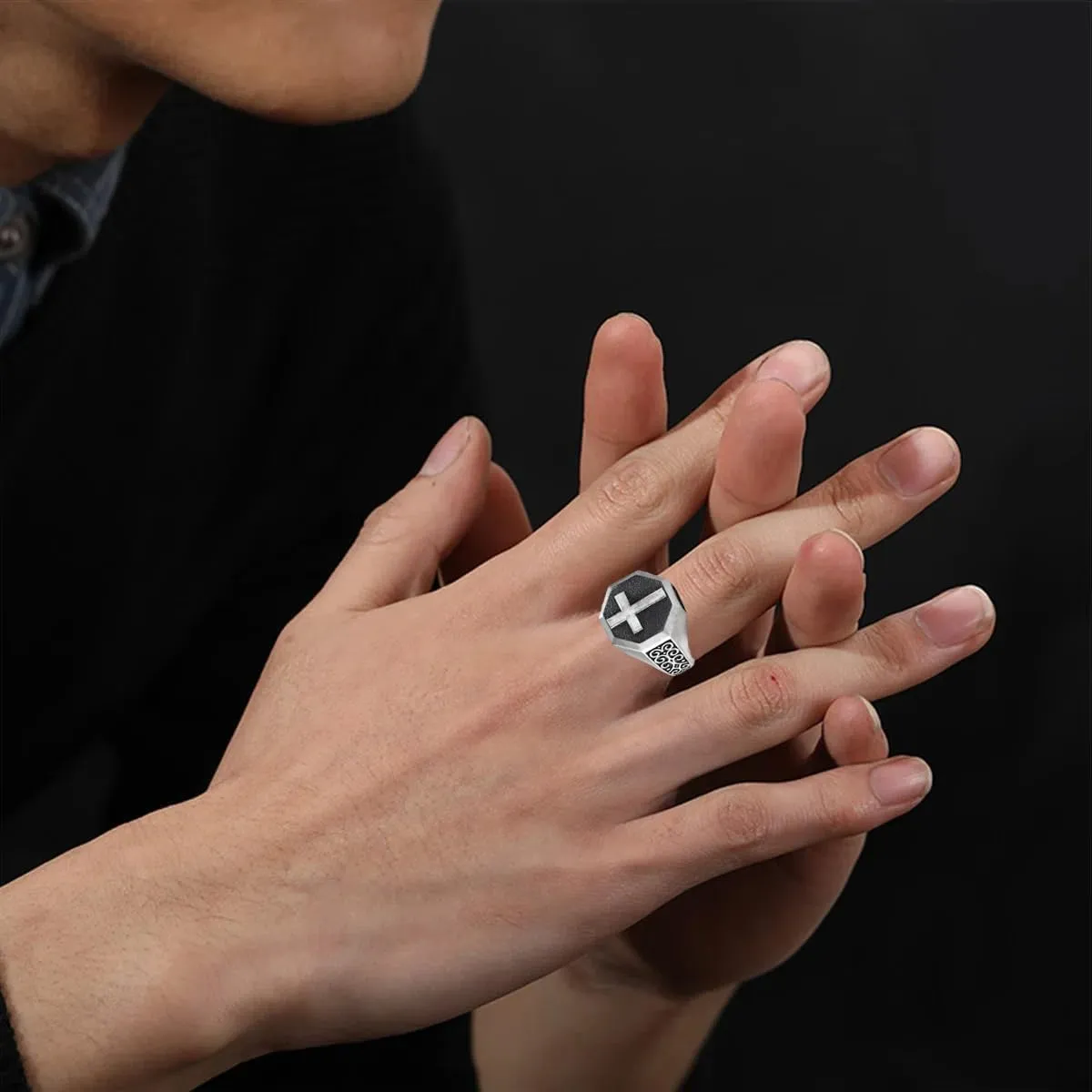 Cross Signet Mens RingS925 Sterling Silver Unique Faith Christian Ring Vintage Religious Cross Ring Silver Catholic Jewelry Gifts for Men Dad Boy Husband