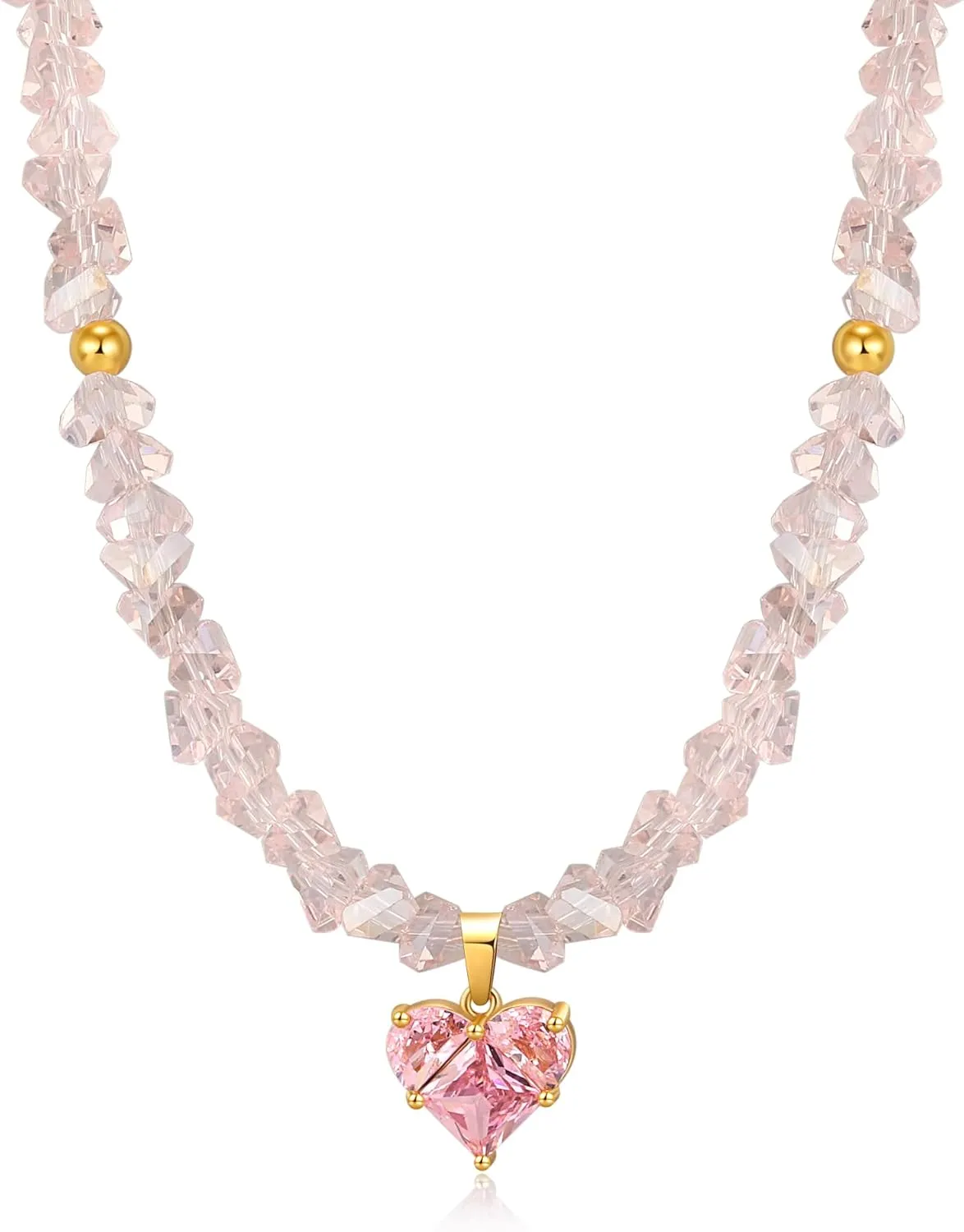 Crystal Beaded Heart Pendant Choker Necklace for Women Y2k Coquette Dainty Diamond Necklace Cubic Zirconia Chain Necklaces Jewelry