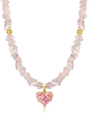 Crystal Beaded Heart Pendant Choker Necklace for Women Y2k Coquette Dainty Diamond Necklace Cubic Zirconia Chain Necklaces Jewelry