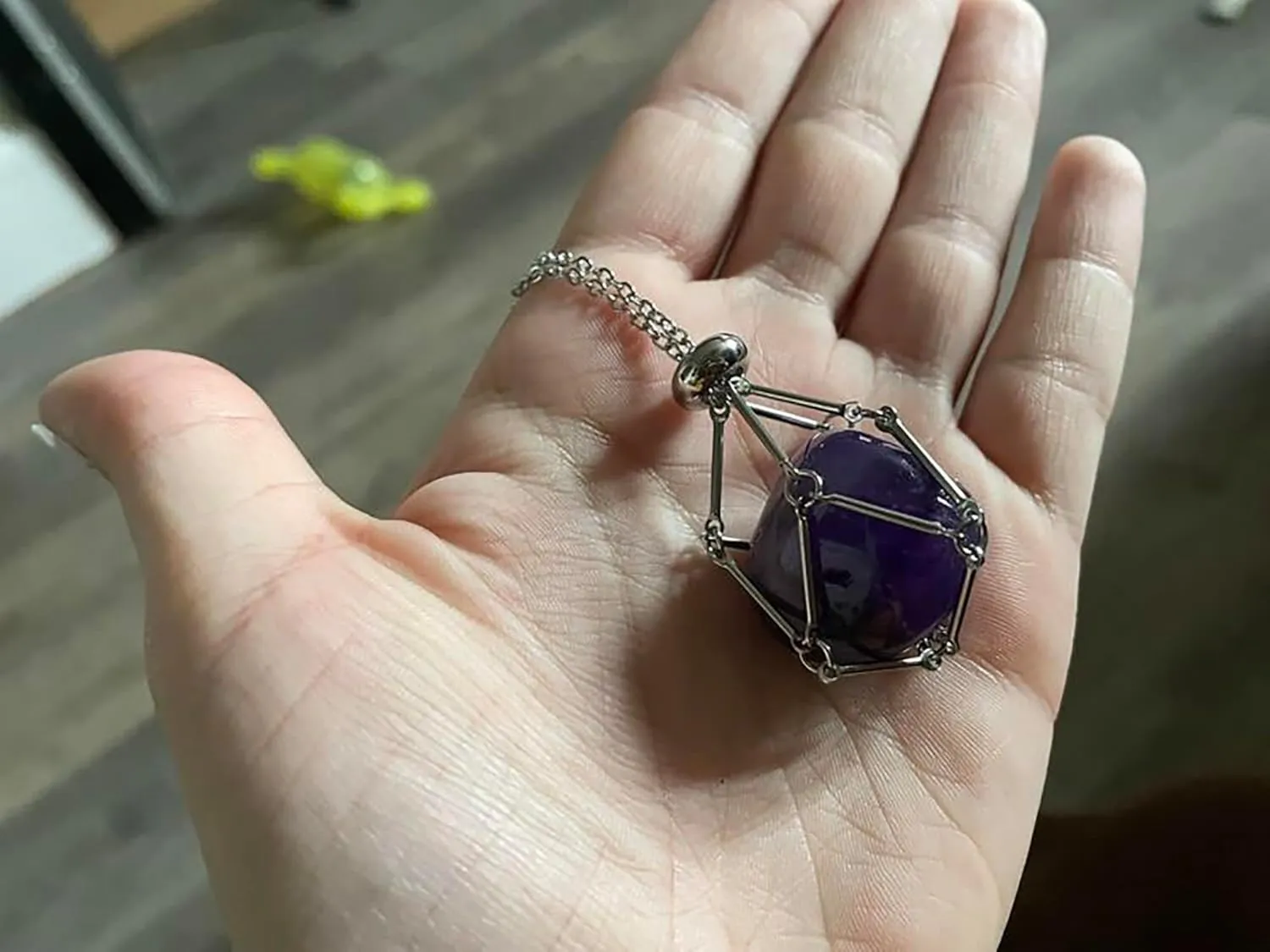Crystal Holder Necklace, Stainless Steel Cage for Stone Adjustable Natural Crystal Cage Holder Necklaces Quartz Natural Gemstone Jewelry for Women Men