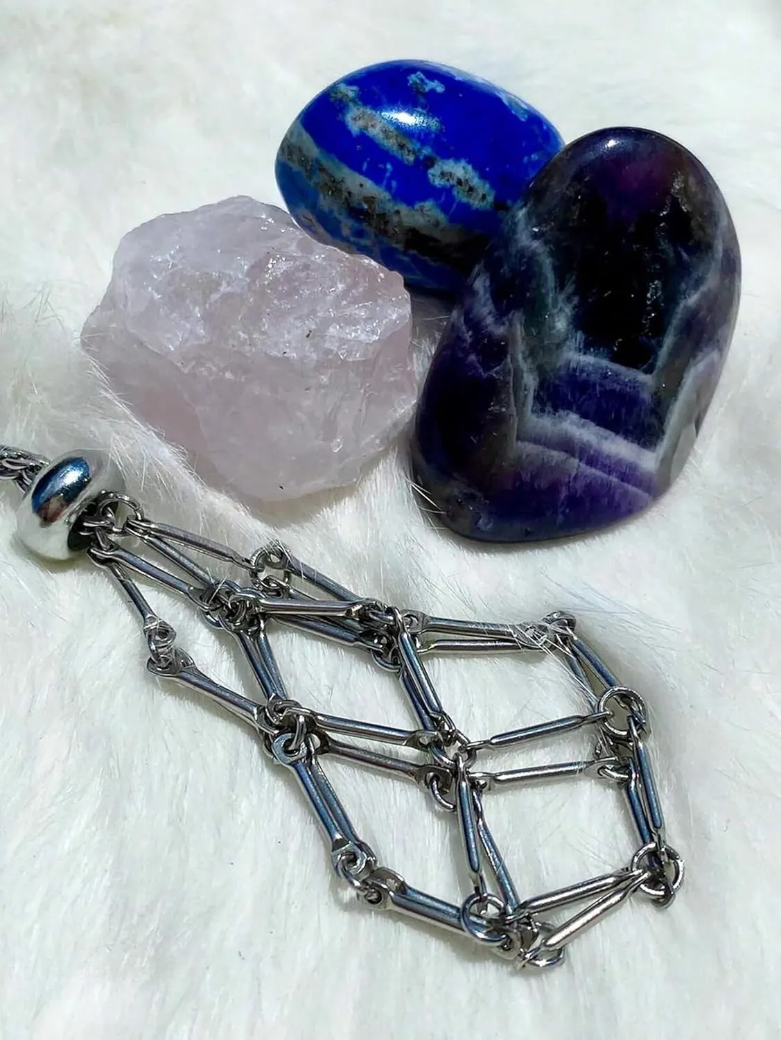 Crystal Holder Necklace, Stainless Steel Cage for Stone Adjustable Natural Crystal Cage Holder Necklaces Quartz Natural Gemstone Jewelry for Women Men