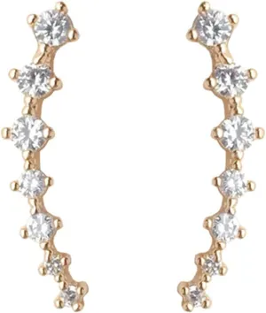 Cubic Zirconia Crawler Earrings for Women Glitter Cartilage Beaded Seven 7 Star Sparkly Crystal Rhinestone Gold Silver Plated Climber Cuff Earrings for Wedding Birthday Valentine Fashion Jewelry Gifts