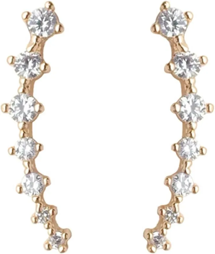 Cubic Zirconia Crawler Earrings for Women Glitter Cartilage Beaded Seven 7 Star Sparkly Crystal Rhinestone Gold Silver Plated Climber Cuff Earrings for Wedding Birthday Valentine Fashion Jewelry Gifts