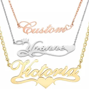 Custom Name Necklace Personalized - 18K Gold Plated Customized Name Plate Necklaces Gifts for Women Girls