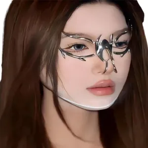 Cyber Punk Alloy Alien Face Accessorie Luxury Irregular Jewelry Face Chain Cyborg Earrings Accessories Futuristic Cyberpunk Stainless Steel Nose and Eyewear Mask with Chain