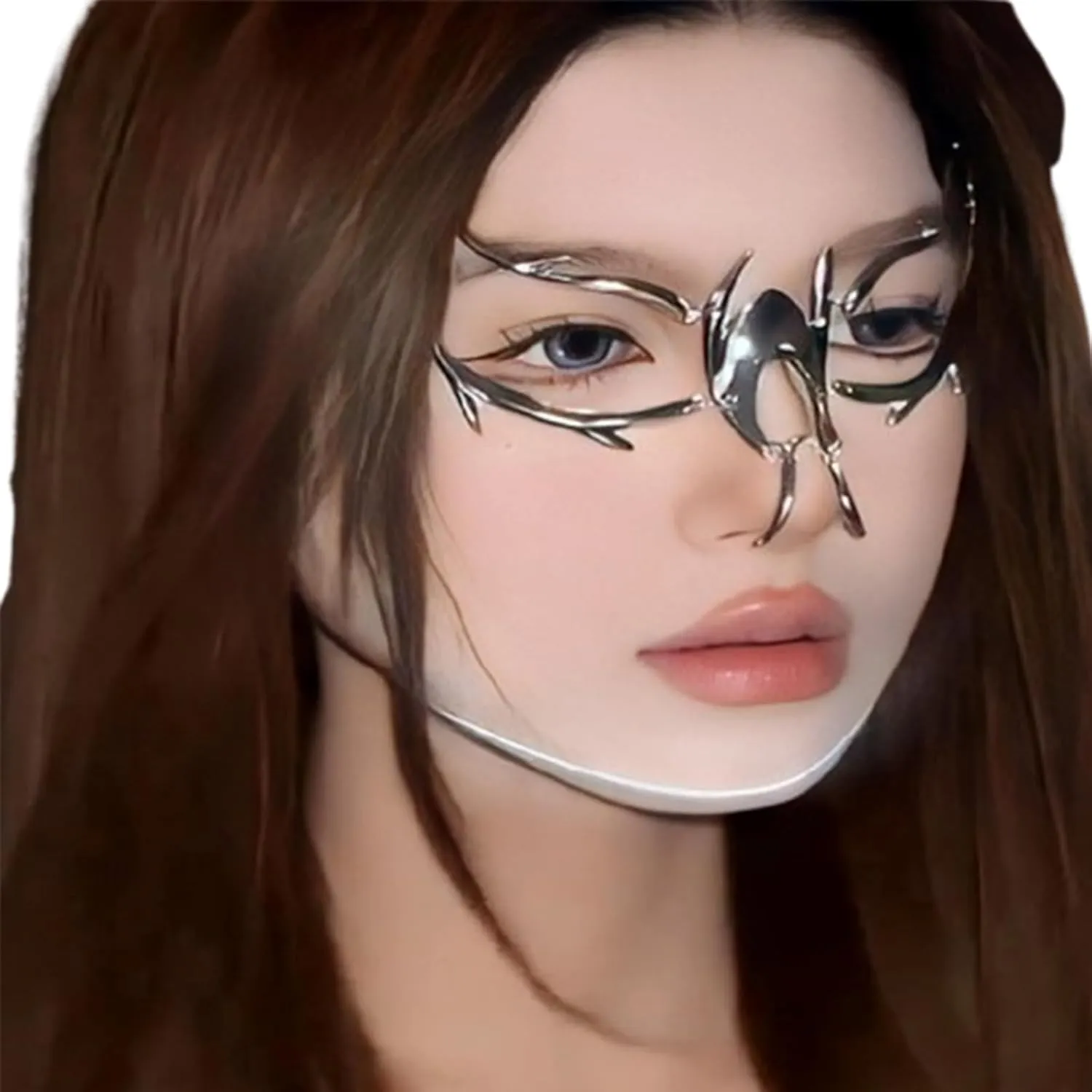 Cyber Punk Alloy Alien Face Accessorie Luxury Irregular Jewelry Face Chain Cyborg Earrings Accessories Futuristic Cyberpunk Stainless Steel Nose and Eyewear Mask with Chain