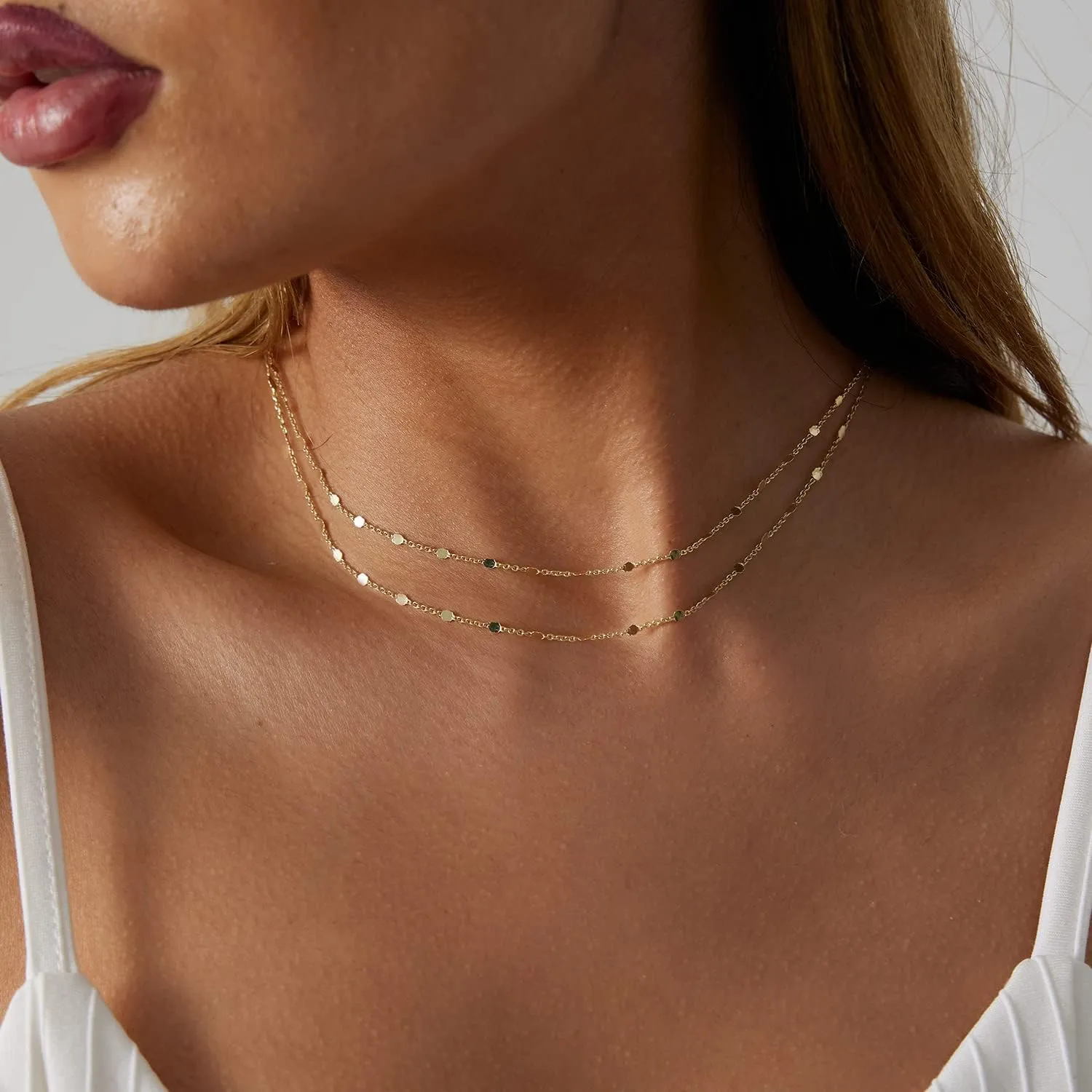 Dainty Gold Choker Necklace For Women 14k Gold/Silver Plated Delicate Dot Snake Coin Chain necklaces Different Length Lip Satellite Necklace Minimalist Jewelry for Women