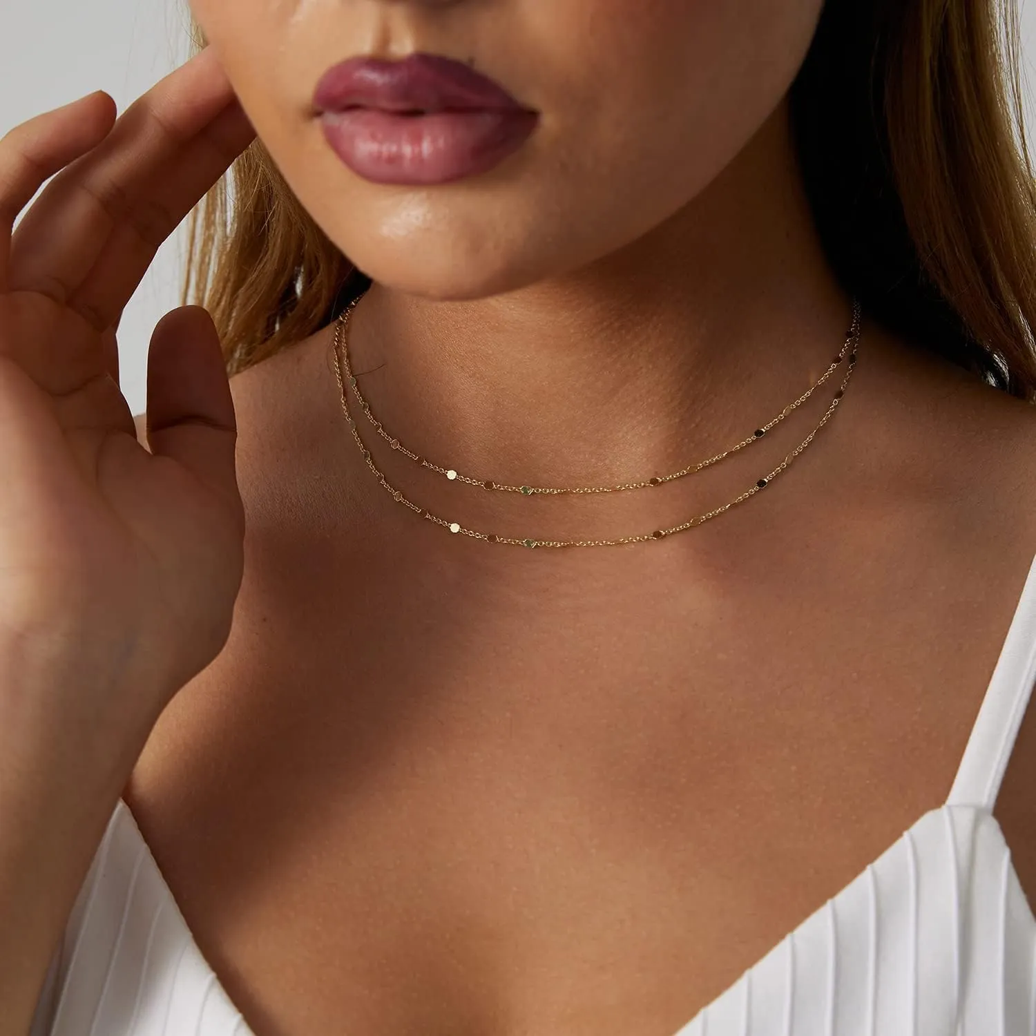 Dainty Gold Choker Necklace For Women 14k Gold/Silver Plated Delicate Dot Snake Coin Chain necklaces Different Length Lip Satellite Necklace Minimalist Jewelry for Women