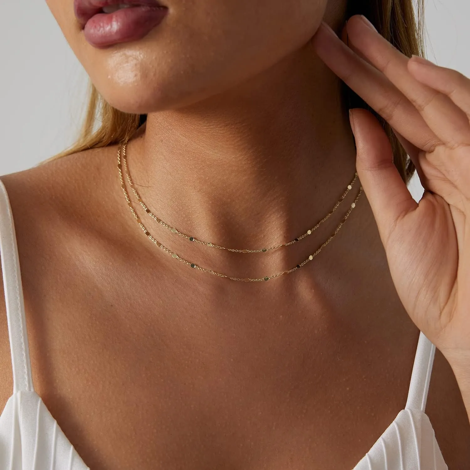 Dainty Gold Choker Necklace For Women 14k Gold/Silver Plated Delicate Dot Snake Coin Chain necklaces Different Length Lip Satellite Necklace Minimalist Jewelry for Women