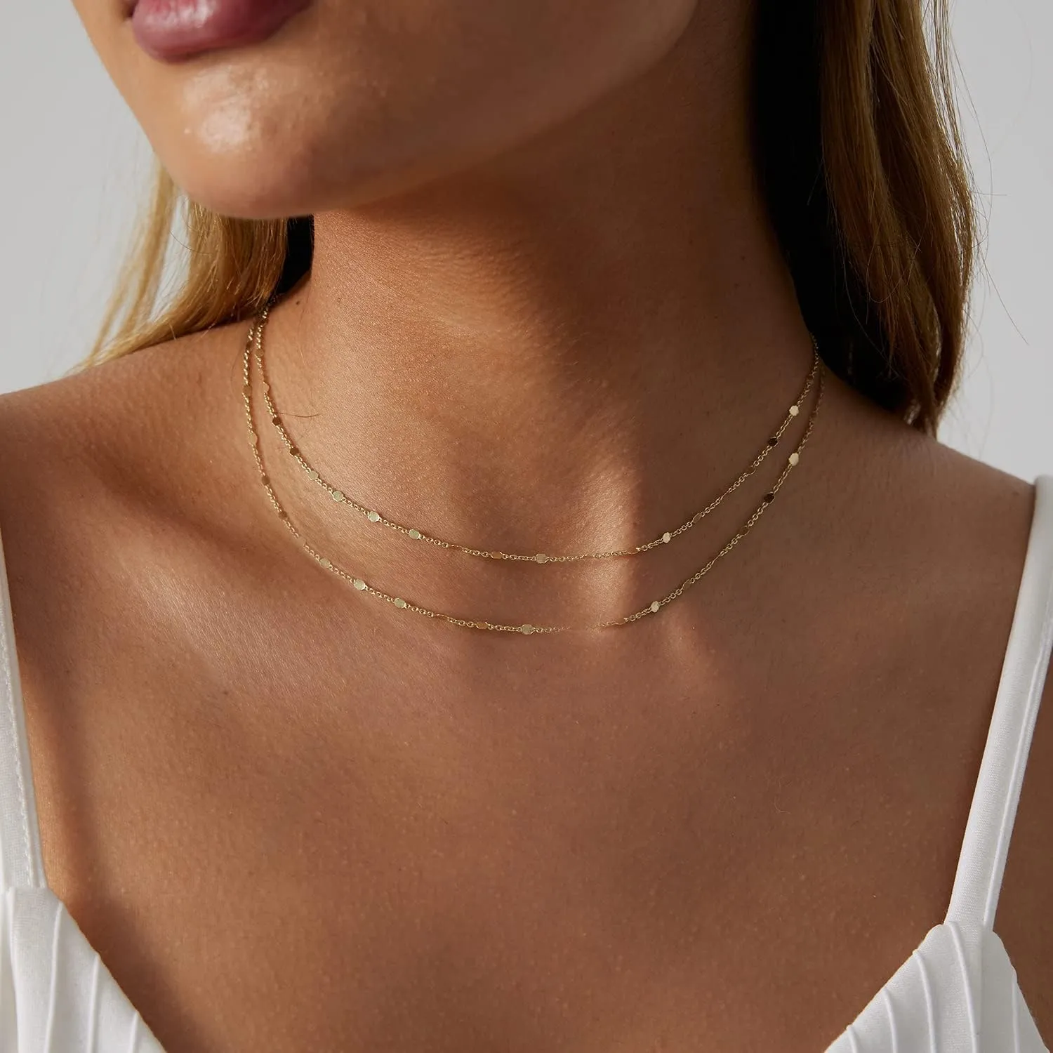 Dainty Gold Choker Necklace For Women 14k Gold/Silver Plated Delicate Dot Snake Coin Chain necklaces Different Length Lip Satellite Necklace Minimalist Jewelry for Women