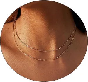 Dainty Gold Choker Necklace For Women 14k Gold/Silver Plated Delicate Dot Snake Coin Chain necklaces Different Length Lip Satellite Necklace Minimalist Jewelry for Women