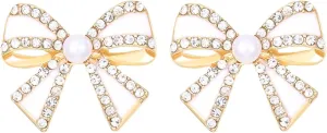 Dainty Pearl Bow Knot Small Stud Earrings for Women Cute Crystal Butterfly Tie Stud Earrings Wedding Party Daily Jewelry