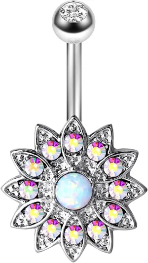 Dangle Belly Button Rings, Belly Ring Cute Unique Stainless Steel Navel Rings Belly Button Nails Round Opal