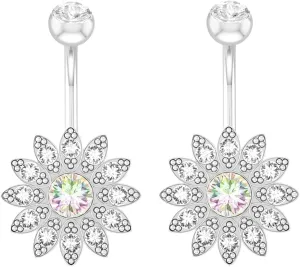 Dangling Belly Button Rings Surgical Steel, 2pcs Unique Navel Rings for Women Cubic Zirconia Studs Belly Ring 14 Gauge Flower