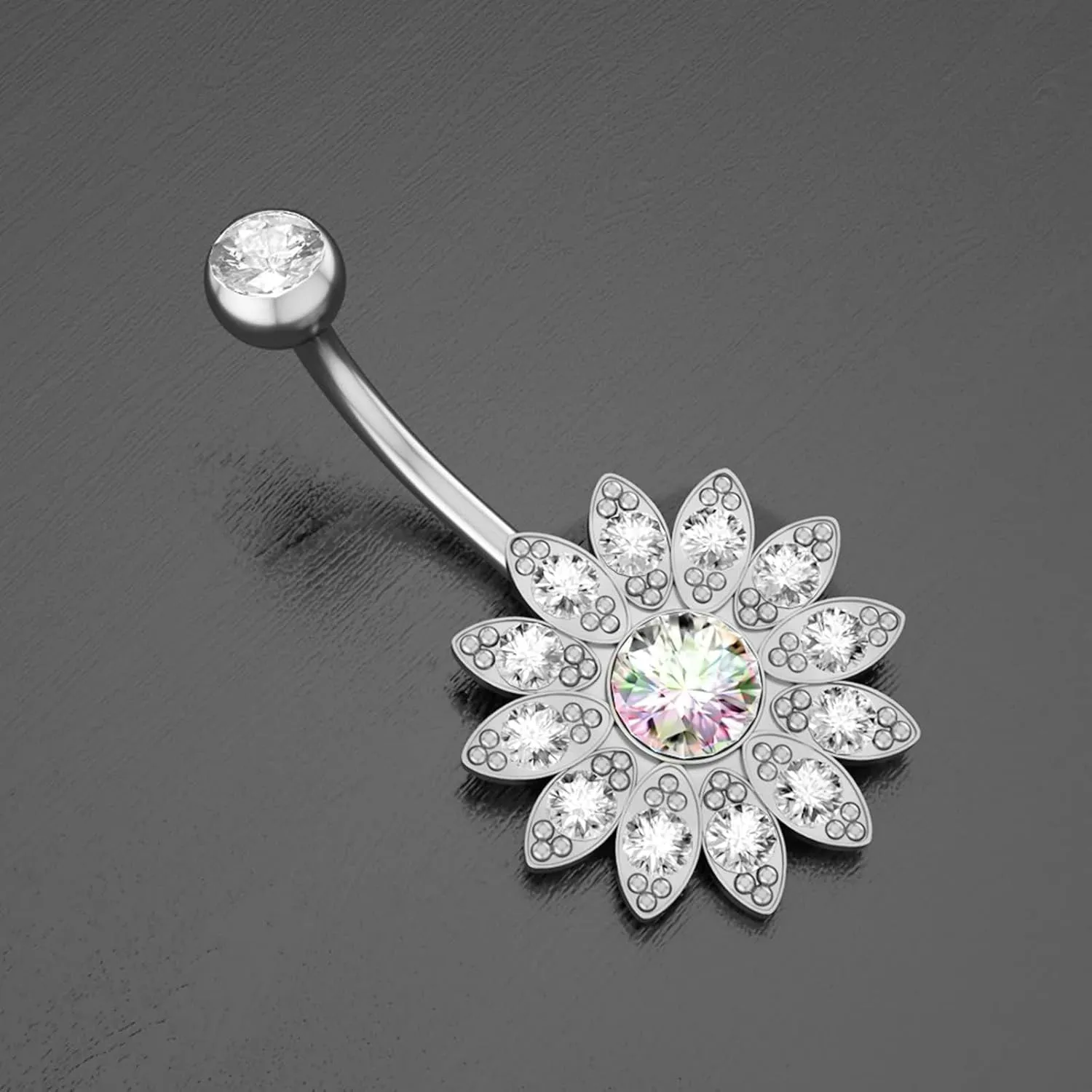 Dangling Belly Button Rings Surgical Steel, 2pcs Unique Navel Rings for Women Cubic Zirconia Studs Belly Ring 14 Gauge Flower