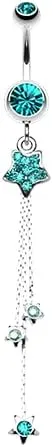 Delicate Star Sparkles Gem Cubic Zirconia Navel Dangle Belly Button Ring