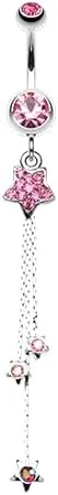 Delicate Star Sparkles Gem Cubic Zirconia Navel Dangle Belly Button Ring