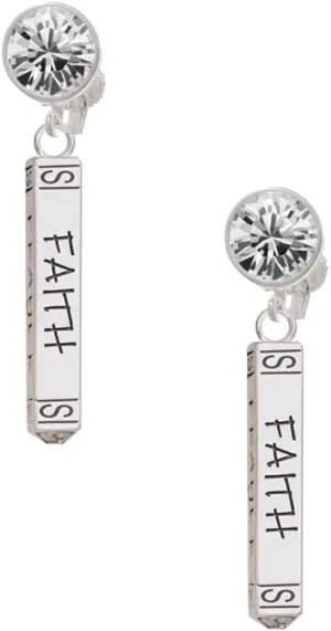 Delight Jewelry Believe Faith Prayer Hope Bar - Large Crystal Clip on Earrings