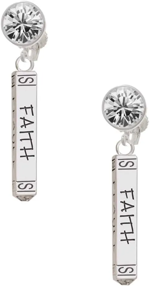Delight Jewelry Believe Faith Prayer Hope Bar - Large Crystal Clip on Earrings