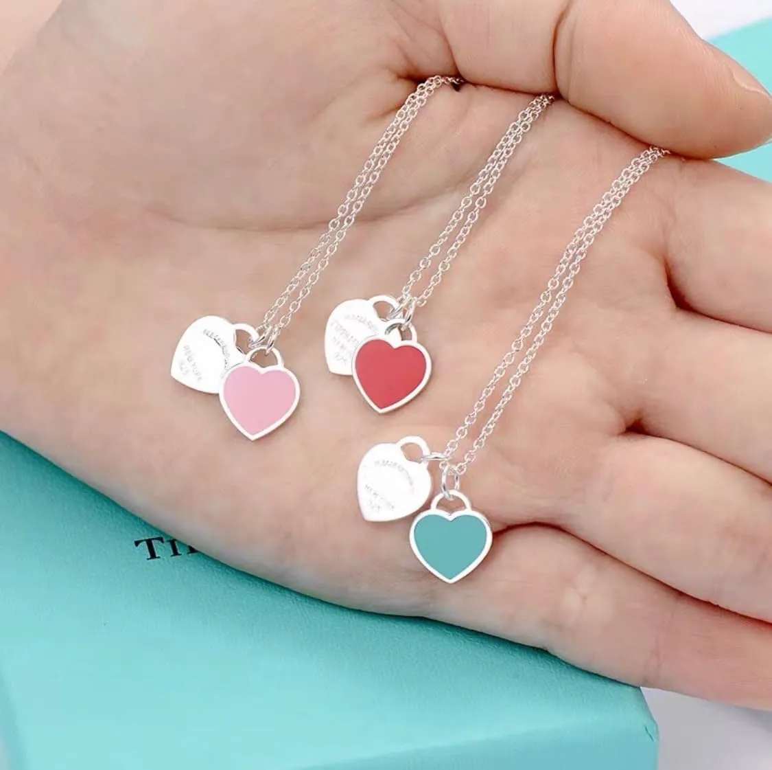 Double Heart Tag Pendant Necklace for Women Copper Dainty Love Pendant Necklaces