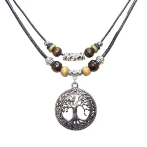 Double Layer Tree of Life Pendant Necklace features a double layer design Wood Beaded Jewelry Gifts for Mens Womens Wife Her Daughter Mom Grandma (Silver)