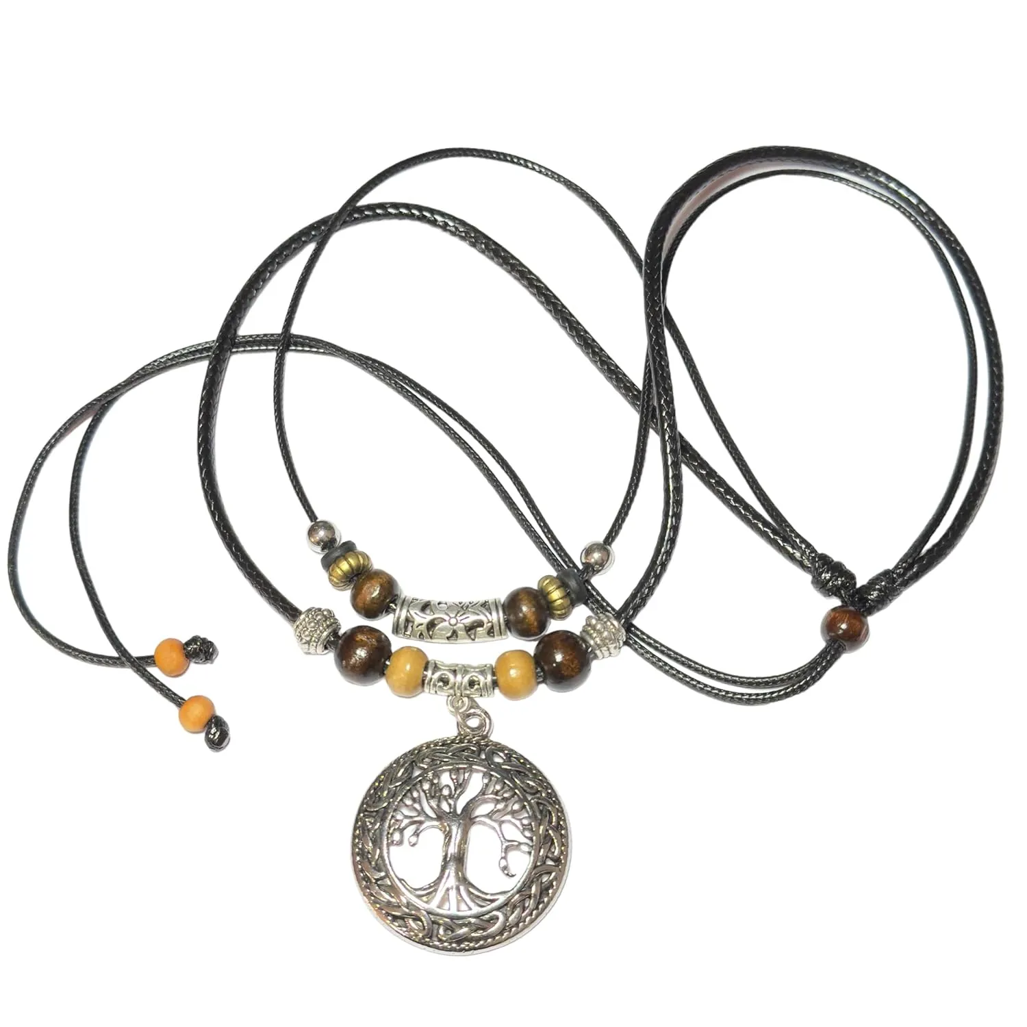 Double Layer Tree of Life Pendant Necklace features a double layer design Wood Beaded Jewelry Gifts for Mens Womens Wife Her Daughter Mom Grandma (Silver)