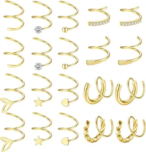 Drperfect 10 Pairs Twisted Hoop Earrings for Women - 316L Stainless Steel Spiral Cuff Wrap Double Hoop Twist Earrings