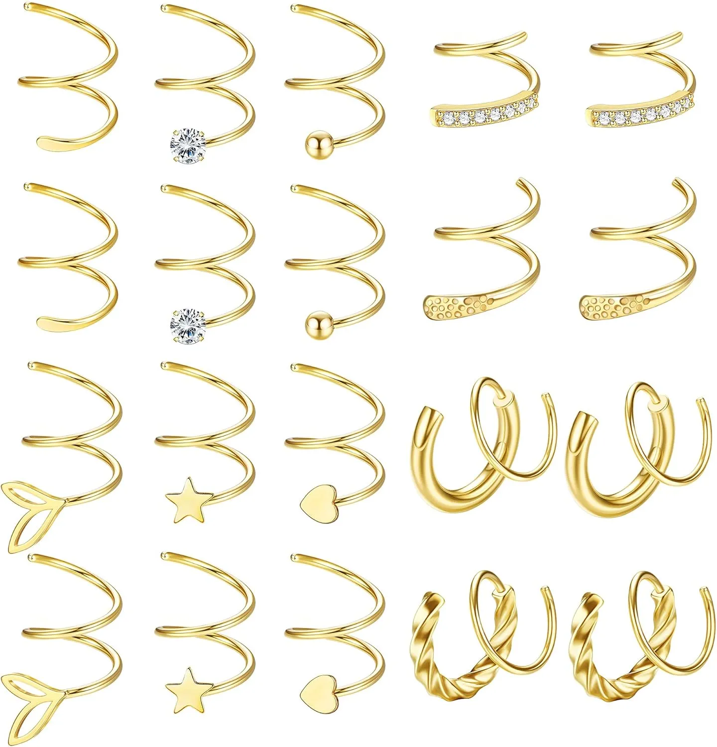 Drperfect 10 Pairs Twisted Hoop Earrings for Women - 316L Stainless Steel Spiral Cuff Wrap Double Hoop Twist Earrings