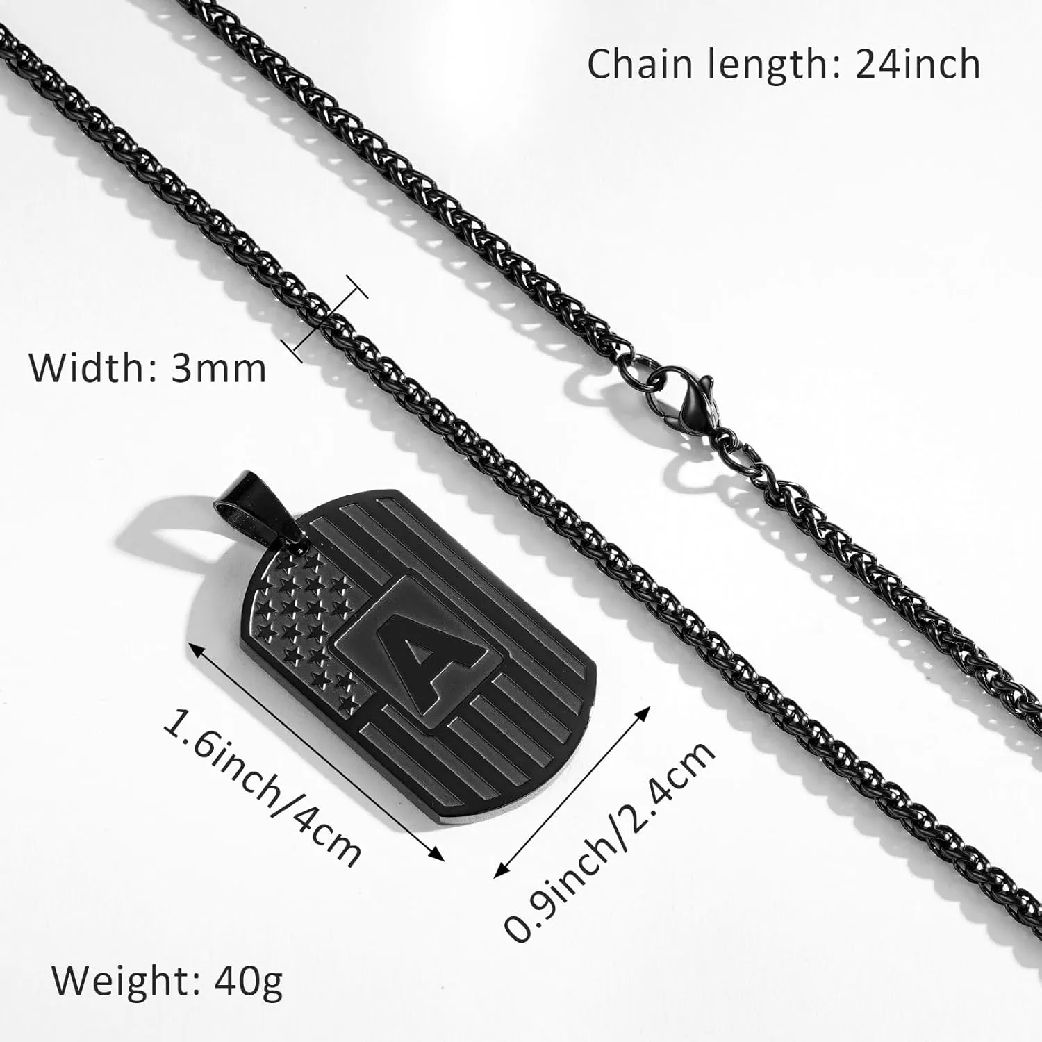 DuoDiner Graduation Easter Gifts-Initial Necklace Gifts for Men Boys Kids,A-Z Capital Letter American Flag Dog Tag Necklace 24 Inches Stainless Steel Mens Chain Easter Gifts for Kids Boys Men Teens