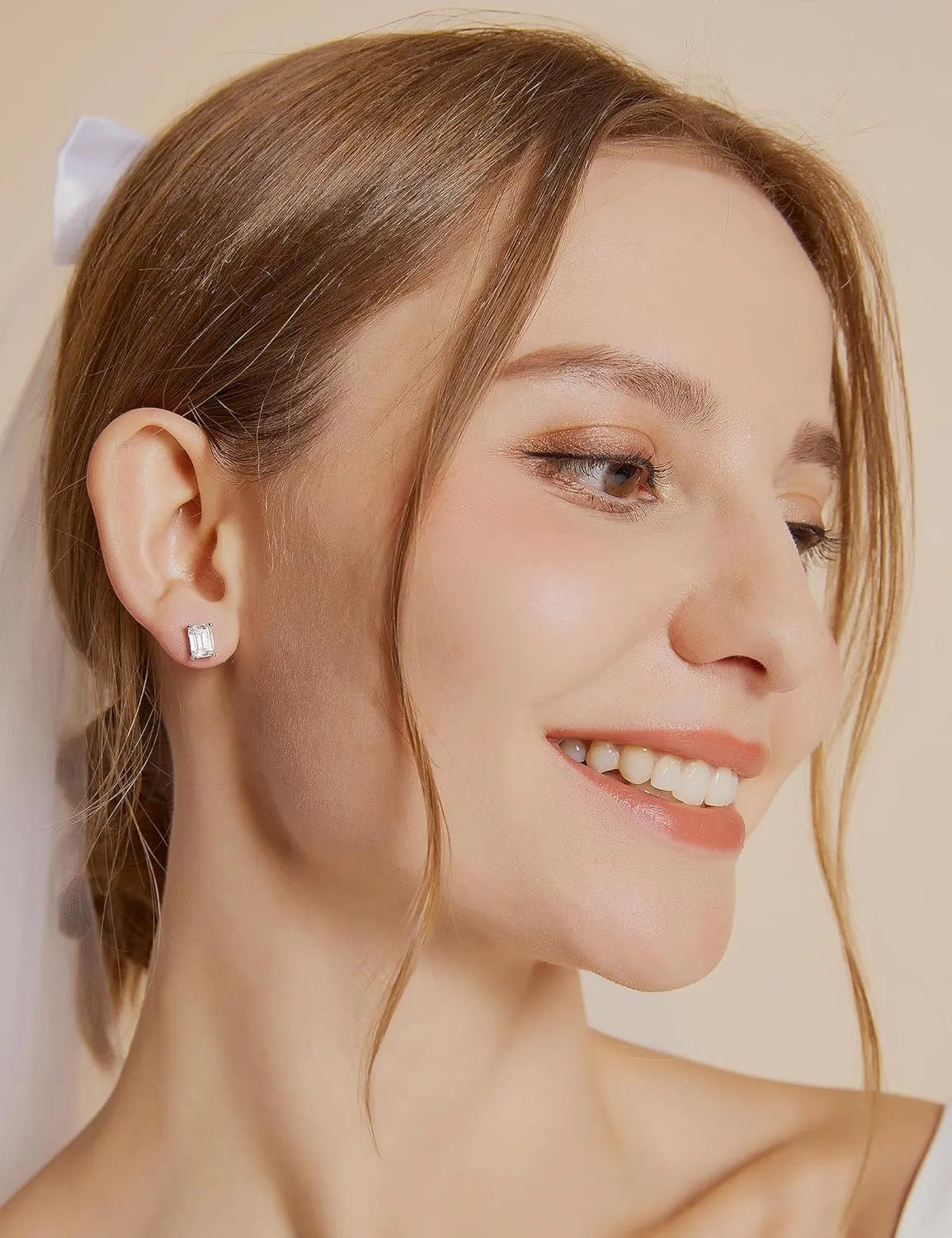 EAMTI 1 Carat 925 Sterling Silver Cubic Zirconia Stud Earrings for Women CZ Stud Small Cute Earrings Hypoallergenic
