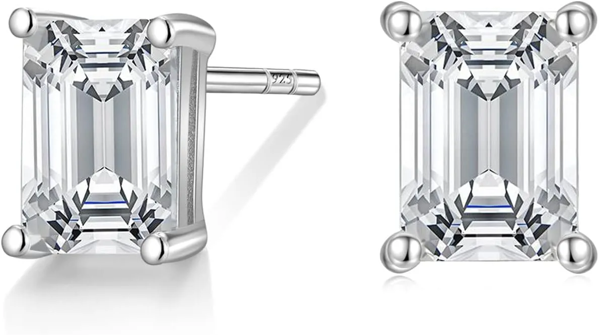EAMTI 1 Carat 925 Sterling Silver Cubic Zirconia Stud Earrings for Women CZ Stud Small Cute Earrings Hypoallergenic