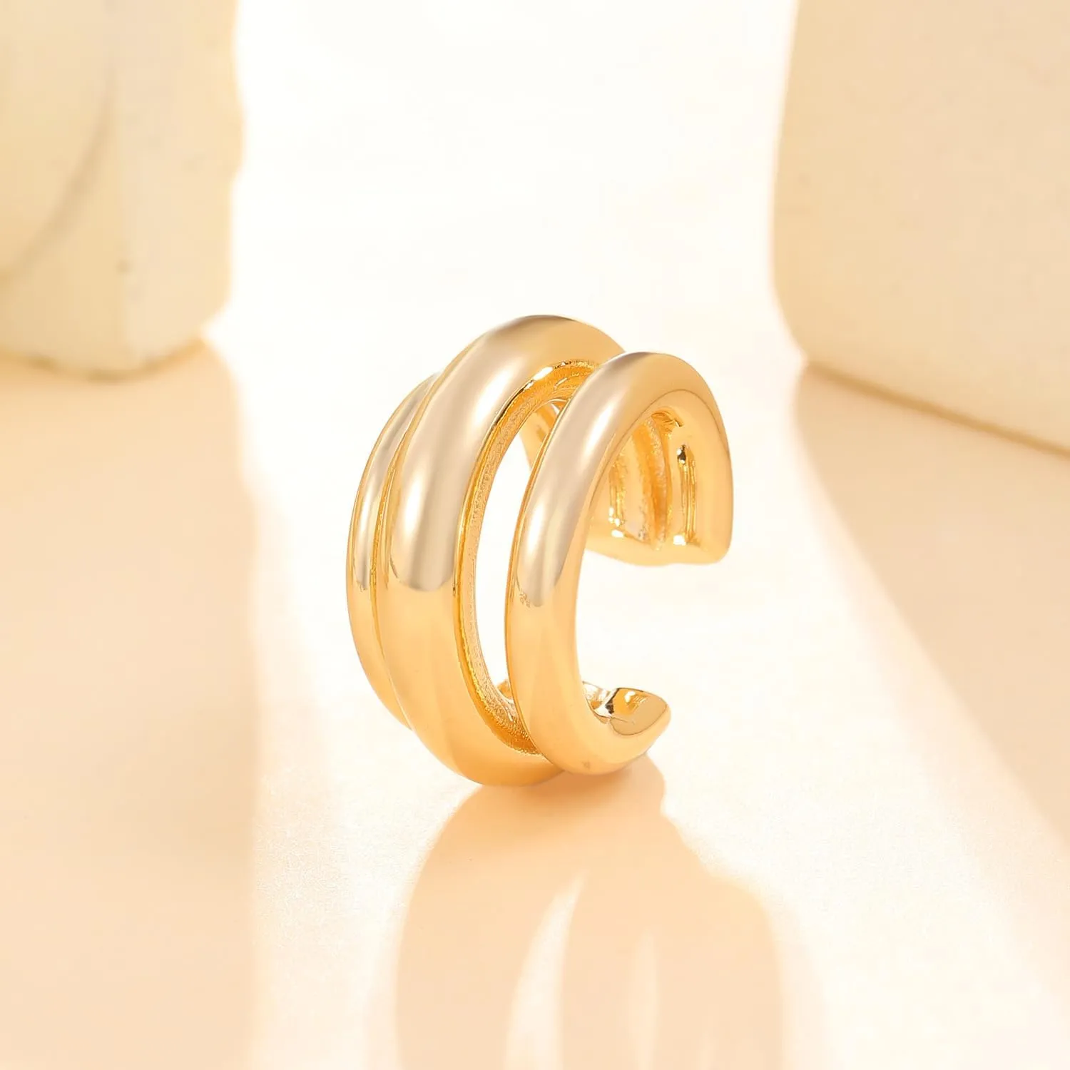 Ear Cuffs for Women, Gold Ear Cuff Earring Non Pierced Ear Cartilage Clip Minimalist Three Layers of Ear Clips Adjustable Fake Earrings Jewelry for Wome
