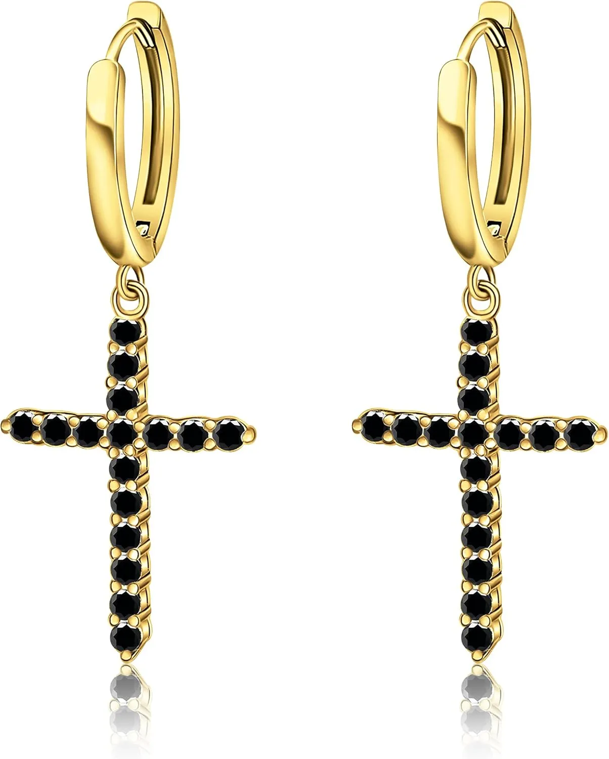 EARFULL Cross Hoop Dangle Earrings 18K Gold Plated Cubic Zirconia Hypoallergenic Cross Dangle Drop Huggie Earrings for Women Men | Small Minimalist Religious Faith Trendy Cross Stud Earrings