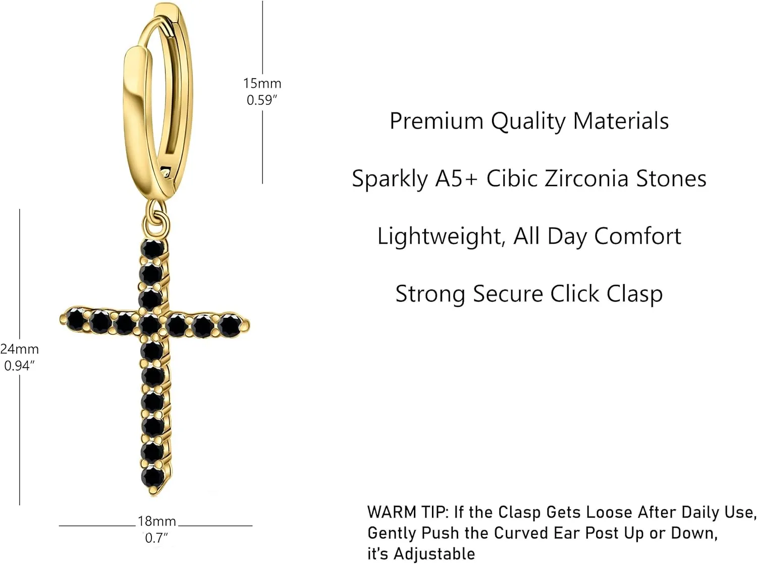 EARFULL Cross Hoop Dangle Earrings 18K Gold Plated Cubic Zirconia Hypoallergenic Cross Dangle Drop Huggie Earrings for Women Men | Small Minimalist Religious Faith Trendy Cross Stud Earrings