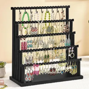 Earring Holder, 5 Layer Earring Organizer Diaplay Stand for Earring Necklace Bracelets, Jewelry Organizers and Storages, Gifts for Girls Women (Black)