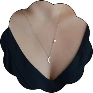 Edary Boho Moon Necklace Star Pendant Necklaces Jewlery for Women(Style 5-Gold)