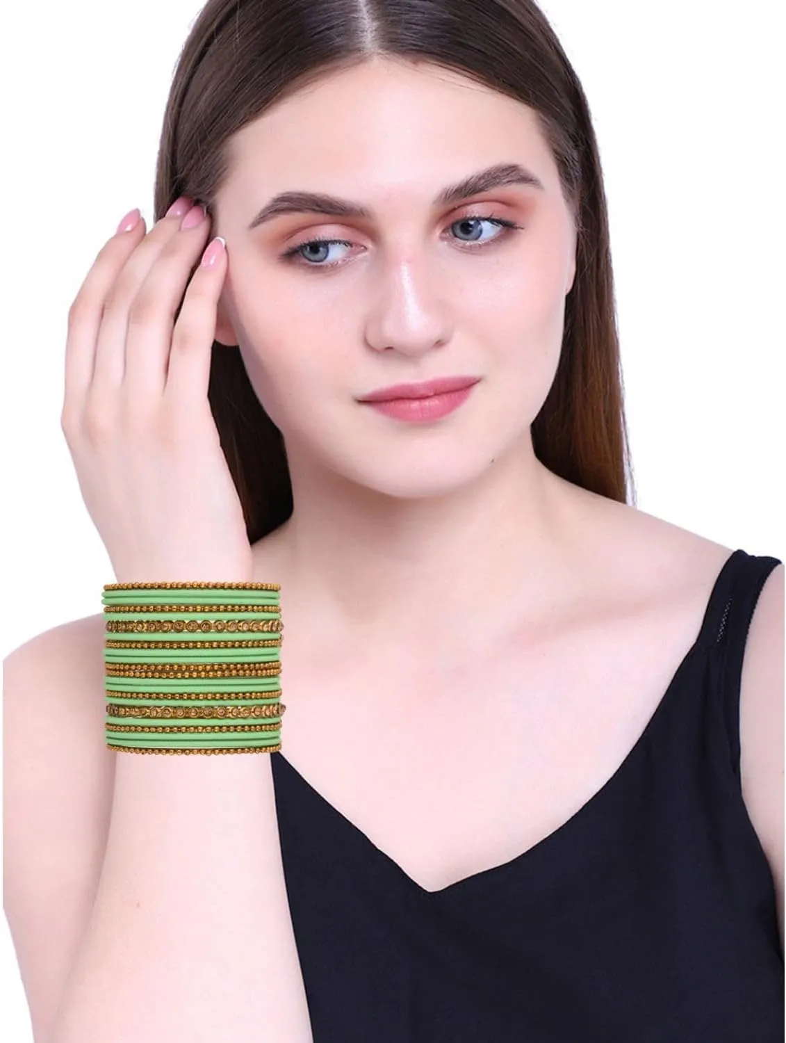 Efulgenz Wedding Bridal Indian Bangle Set Matte Finish Metal Alloy Bangles with Cz Crystal Bracelet Metal Beaded Bangles Bollywood Fashion Statement Jewelry for Women