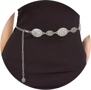ELABEST Vintage Metal Chain Belt Concho Belt Cowgirl Western Waist Chain for Women Dress