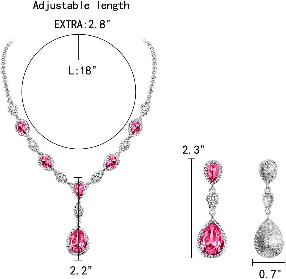EleQueen Women's Cubic Zirconia Teardrop Y-Necklaces Dangle Earrings Jewelry Sets for Brides Bridesmaids