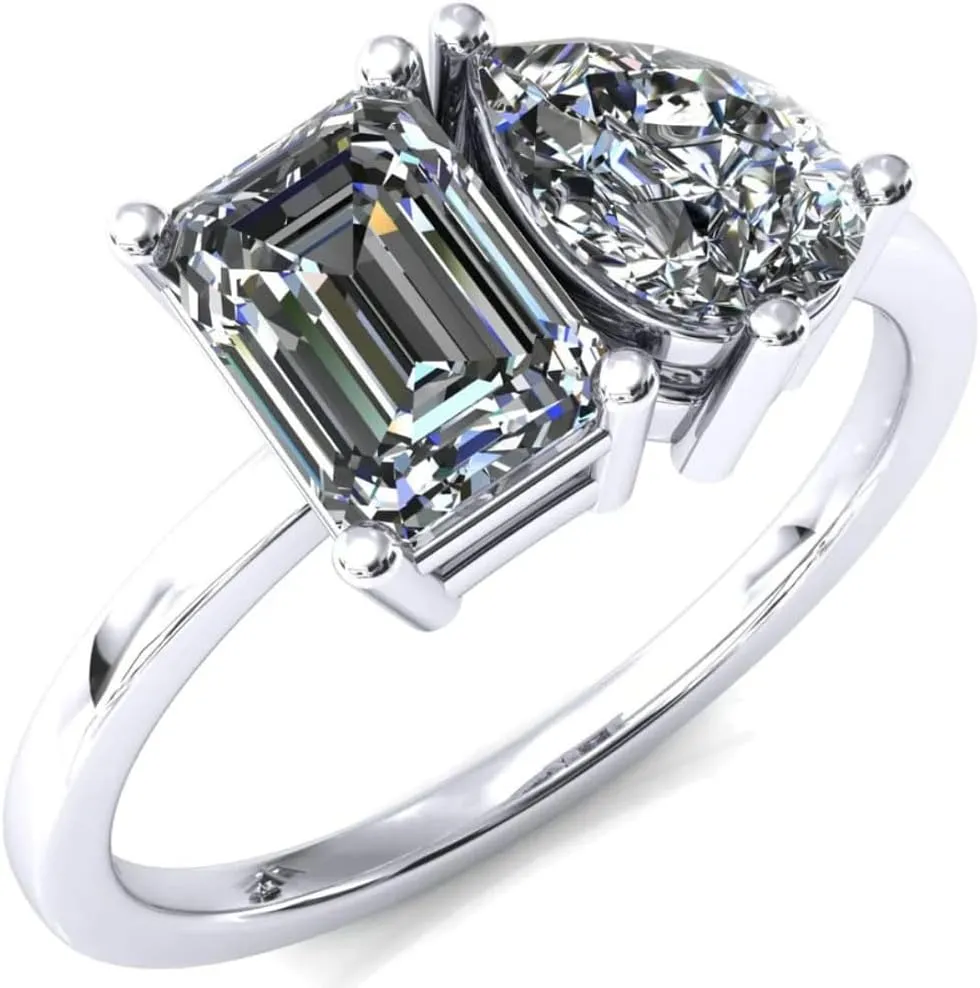Emerald & Pear Cut TOI Et Moi Moissanite Engagement Rings for Women | Wedding Ring Her | Bridal Sets | Solitaire Vintage Antique Unique Anniversary Promise Gifts