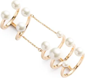 Emily in ParisGold-Tone Imitation Pearl Multi Band & Chain Cuff Ring