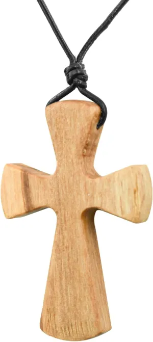 Enkrio Natural Wood Cross Pendant Necklace Tapered Wooden Cross Necklace with Adjustable Leather Cord Religious Jewelry for Men Women